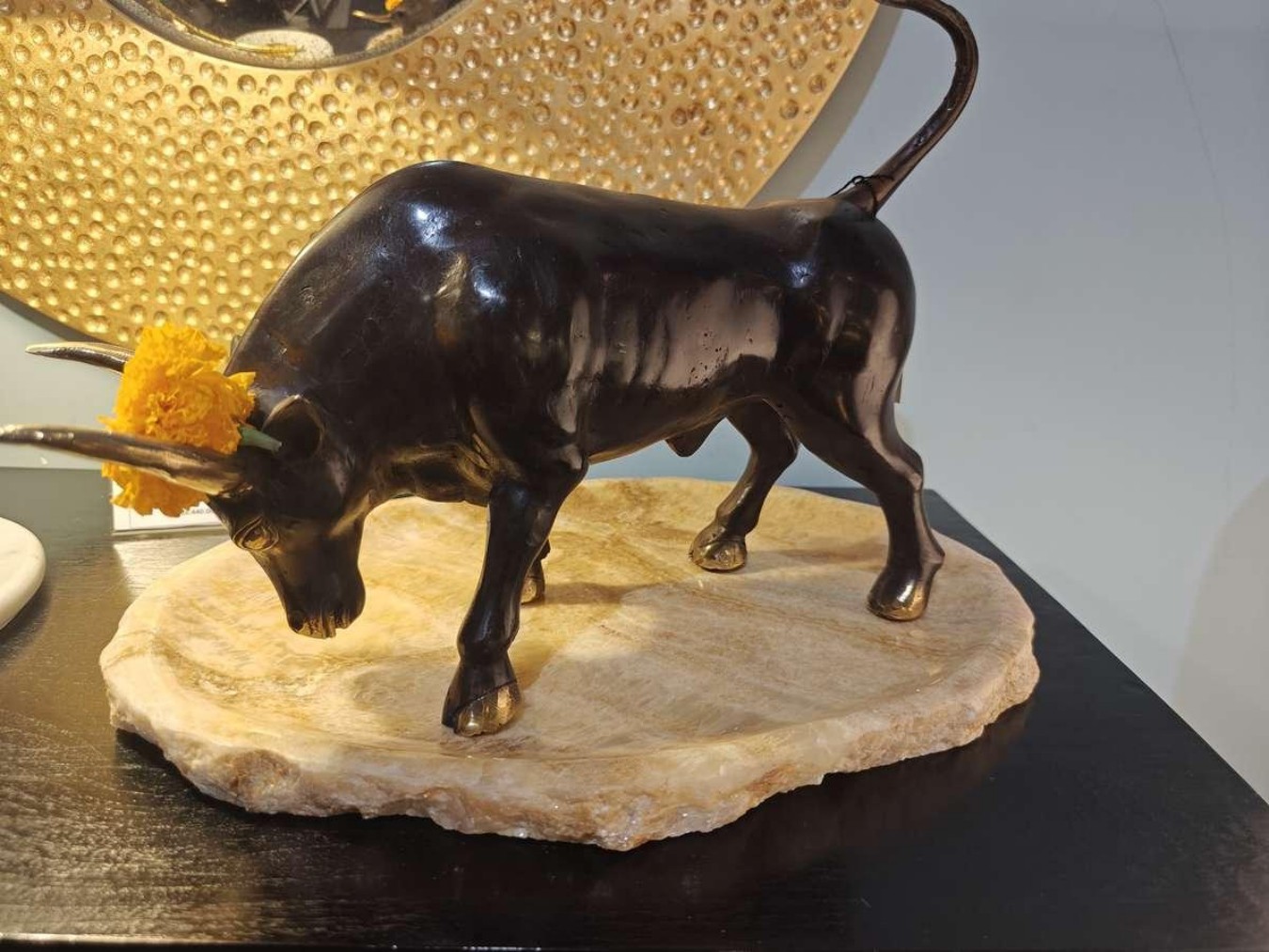 Bronze Bull on Stone Base